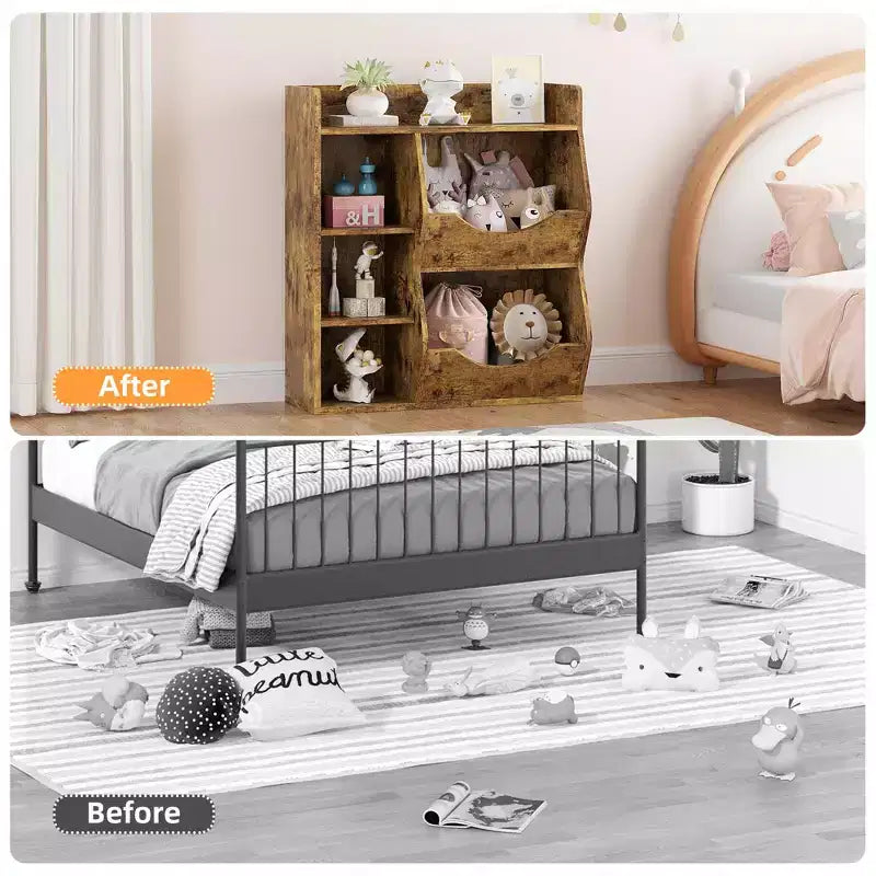 Kids 3-Tier Toy Storage Organizer Kids Bookshelf Double Sided Tray- 5 Compartment Bookshelf and Toy Shelf for Bedroom, Living Room, and Kindergarten