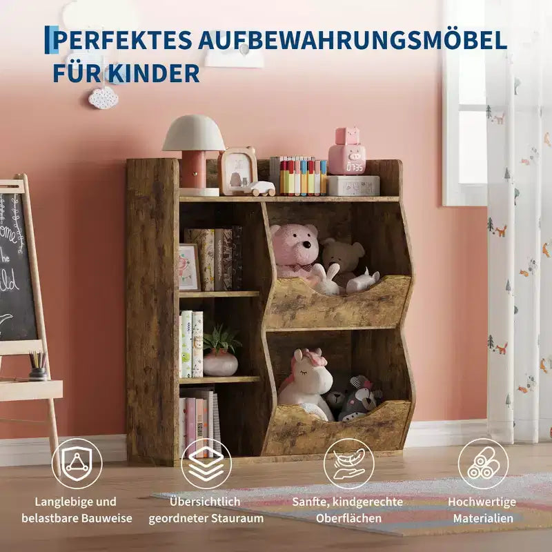 Kids 3-Tier Toy Storage Organizer Kids Bookshelf Double Sided Tray- 5 Compartment Bookshelf and Toy Shelf for Bedroom, Living Room, and Kindergarten