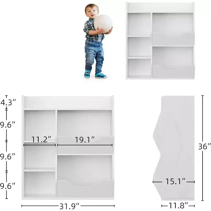 Kids 3-Tier Toy Storage Organizer Kids Bookshelf Double Sided Tray- 5 Compartment Bookshelf and Toy Shelf for Bedroom, Living Room, and Kindergarten