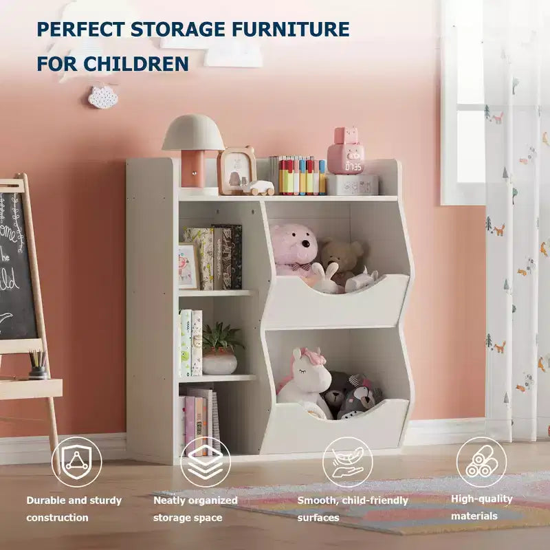Kids 3-Tier Toy Storage Organizer Kids Bookshelf Double Sided Tray- 5 Compartment Bookshelf and Toy Shelf for Bedroom, Living Room, and Kindergarten