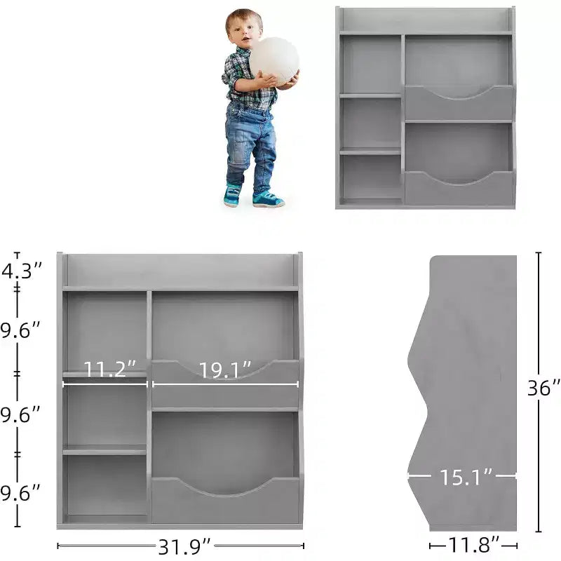 Kids 3-Tier Toy Storage Organizer Kids Bookshelf Double Sided Tray- 5 Compartment Bookshelf and Toy Shelf for Bedroom, Living Room, and Kindergarten