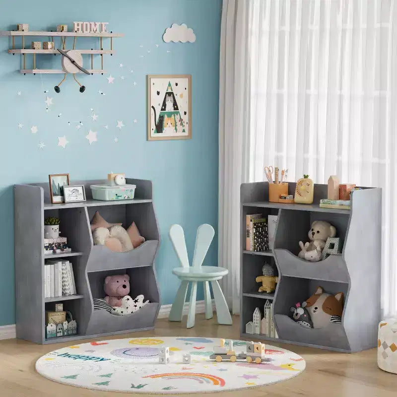 Kids 3-Tier Toy Storage Organizer Kids Bookshelf Double Sided Tray- 5 Compartment Bookshelf and Toy Shelf for Bedroom, Living Room, and Kindergarten