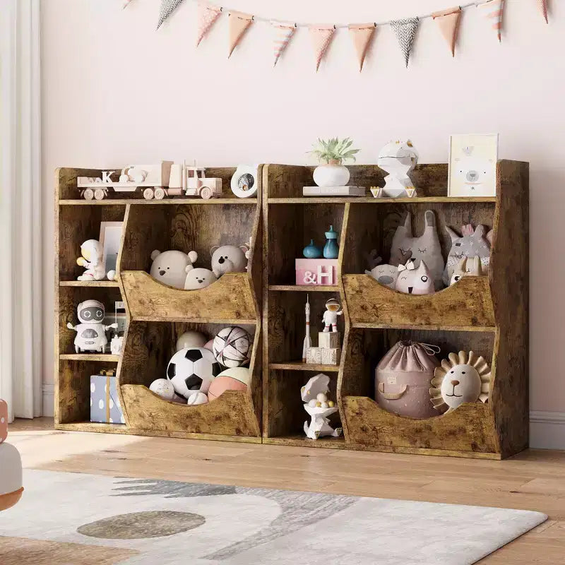 Kids 3-Tier Toy Storage Organizer Kids Bookshelf Double Sided Tray- 5 Compartment Bookshelf and Toy Shelf for Bedroom, Living Room, and Kindergarten