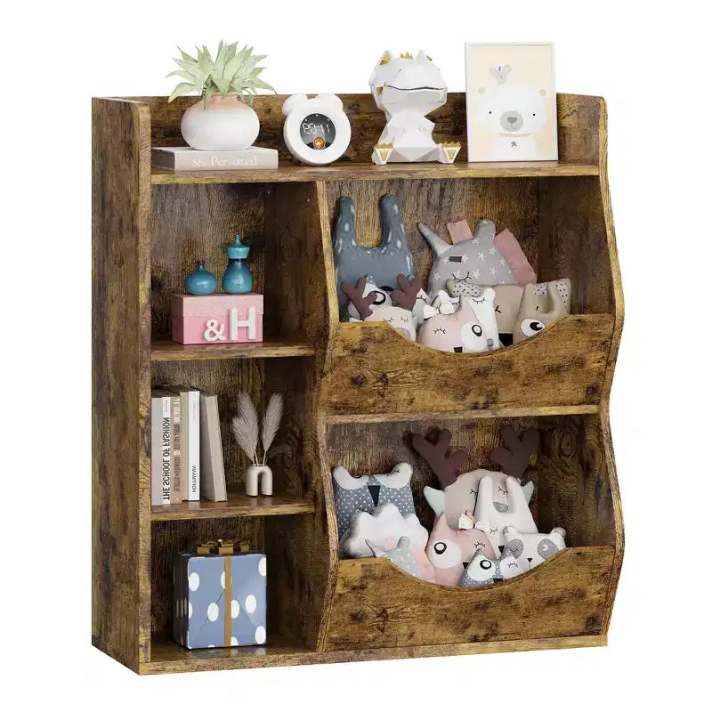 Kids 3-Tier Toy Storage Organizer Kids Bookshelf Double Sided Tray- 5 Compartment Bookshelf and Toy Shelf for Bedroom, Living Room, and Kindergarten