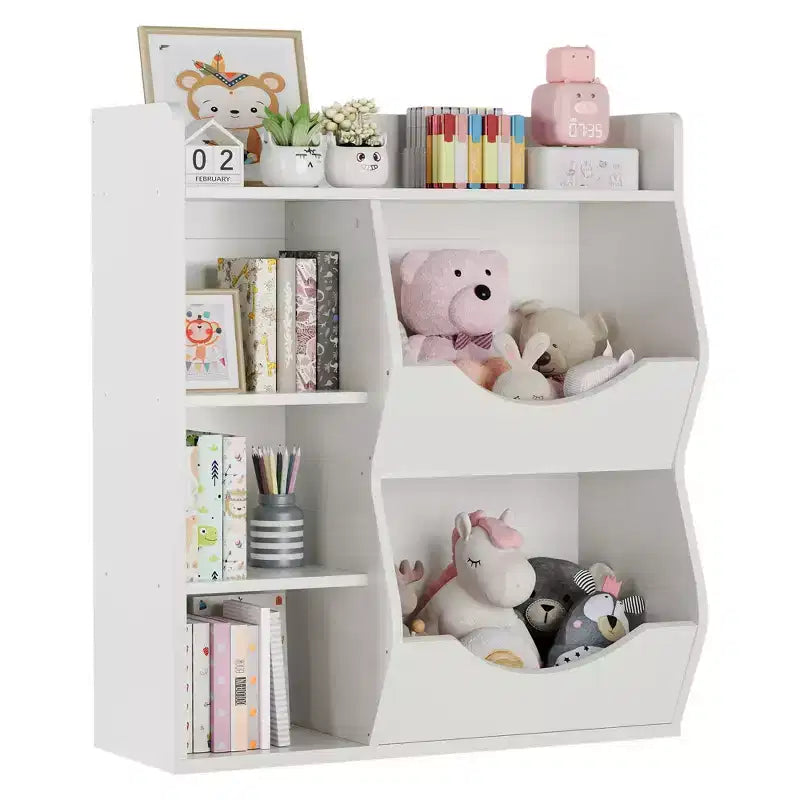 Kids 3-Tier Toy Storage Organizer Kids Bookshelf Double Sided Tray- 5 Compartment Bookshelf and Toy Shelf for Bedroom, Living Room, and Kindergarten