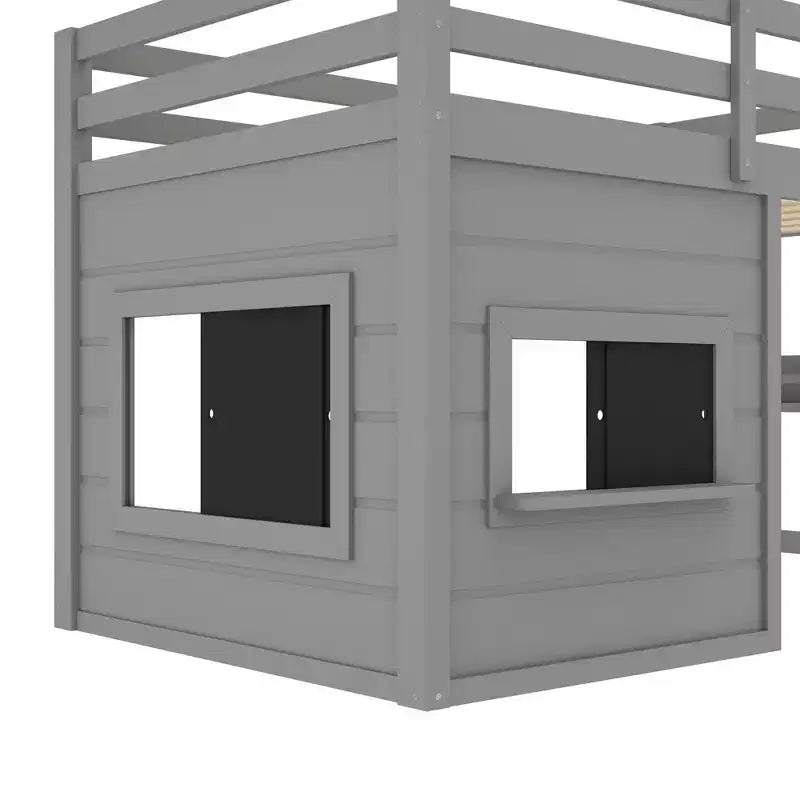 TUYOHW Kids Loft House Bed with Chalkboard,Twin/Full Wood Bed Frame with Play Space & Built-in Bookshelf,Pine Wood Cabin-Style Bunk for Boys,Girls
