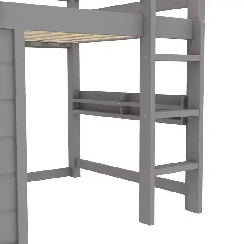 TUYOHW Kids Loft House Bed with Chalkboard,Twin/Full Wood Bed Frame with Play Space & Built-in Bookshelf,Pine Wood Cabin-Style Bunk for Boys,Girls