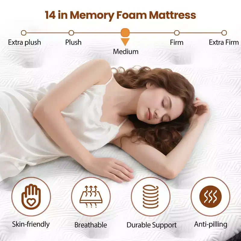 Memory Foam Mattress in a Box, 14inch King Size Mattress for Cool Sleep & Pressure Relief, Medium Firm