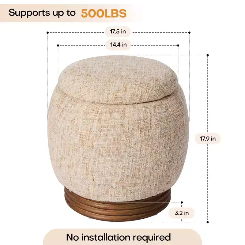 Bekrvio Round Storage Ottoman with Flip-Top Lid,Lambswool/Chenille Upholstered Footrest w/ Solid Acacia Wood Frame(500 lb),Living Room Accent Ottoman