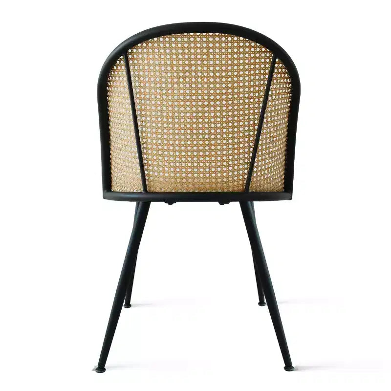 Rattan Dining Chairs Set of 4, Modern Upholstered Armless Kitchen Side Chair with Woven Cane Back, White Boucl Seat & Black Metal Legs - Panipeachy