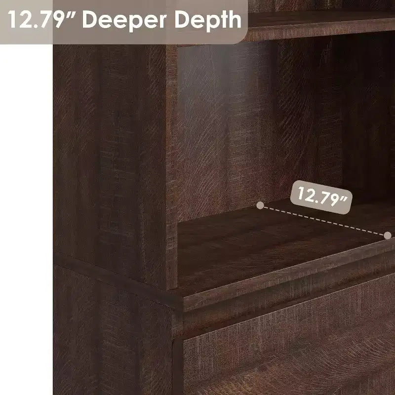 Acekool 70 Tall Bookcase with Drawers, Modern Deep Wood Shelf Cabinet for Home Office or Kitchen