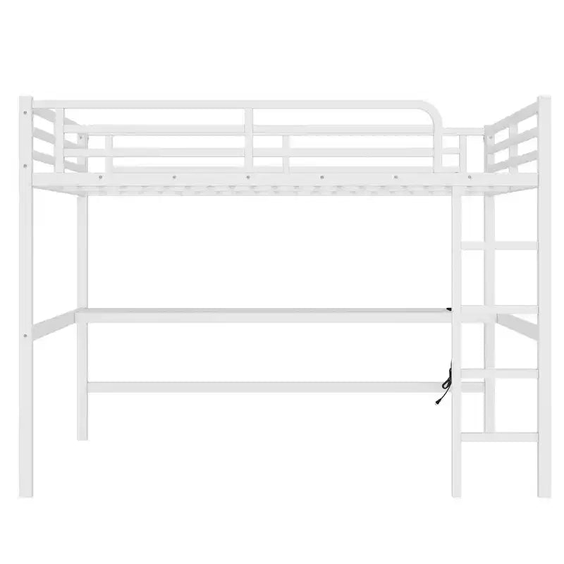 Bellemave Metal Queen Size Loft Bed with Power Outlet and LED Lighted, Space-Saving, Noise Reduced, White