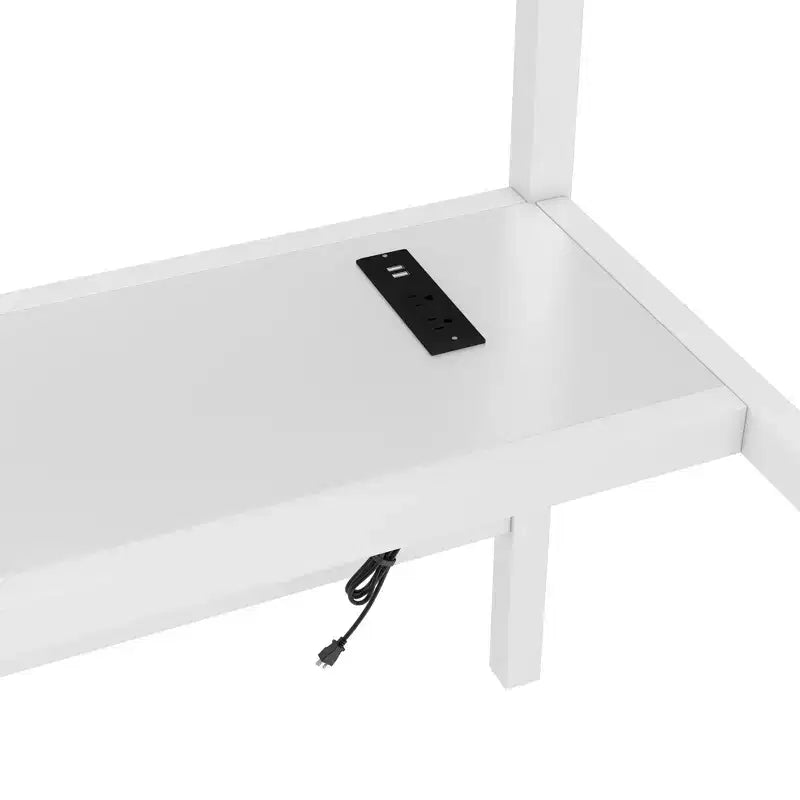 Bellemave Metal Queen Size Loft Bed with Power Outlet and LED Lighted, Space-Saving, Noise Reduced, White