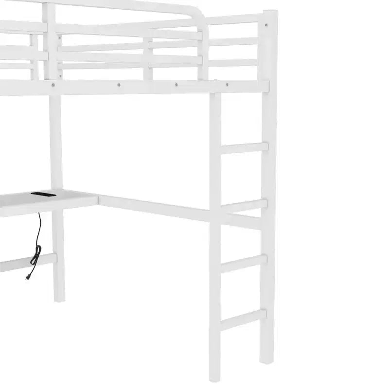 Bellemave Metal Queen Size Loft Bed with Power Outlet and LED Lighted, Space-Saving, Noise Reduced, White