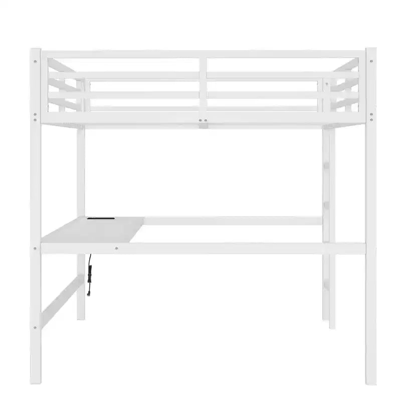 Bellemave Metal Queen Size Loft Bed with Power Outlet and LED Lighted, Space-Saving, Noise Reduced, White