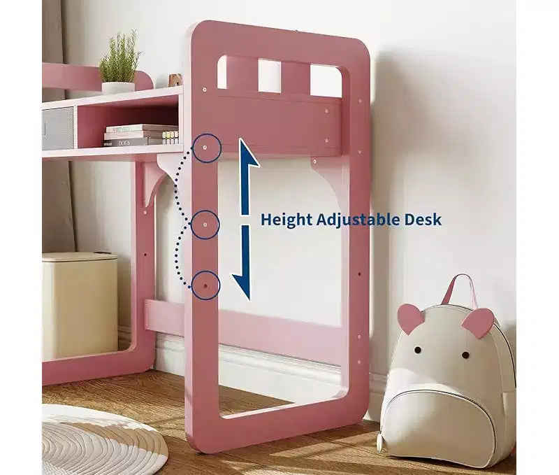 Wooden Study Desk & Chair Set, Writing Table with Spacious Cloth Drawers & Built - in Pen Holder for Organized Learning