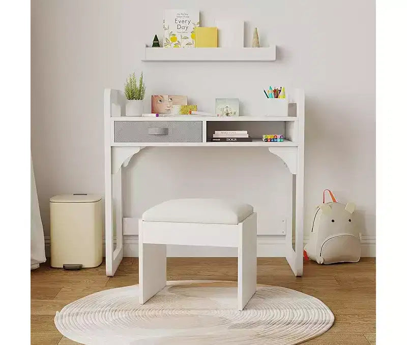 Wooden Study Desk & Chair Set, Writing Table with Spacious Cloth Drawers & Built - in Pen Holder for Organized Learning