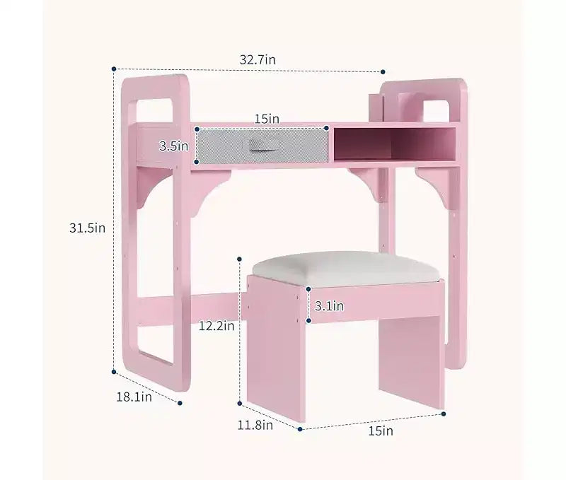 Wooden Study Desk & Chair Set, Writing Table with Spacious Cloth Drawers & Built - in Pen Holder for Organized Learning