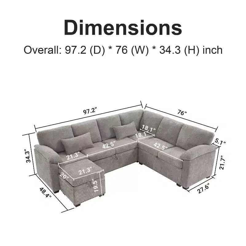 GDFStudio Hysa Modern 97'' L Shaped Chenille Upholstered 7-Seater Sectional Storage Sofa with 1 Ottoman and 2 Pillows