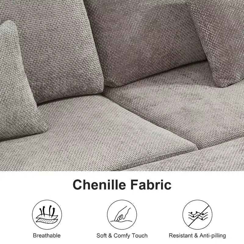 GDFStudio Hysa Modern 97'' L Shaped Chenille Upholstered 7-Seater Sectional Storage Sofa with 1 Ottoman and 2 Pillows