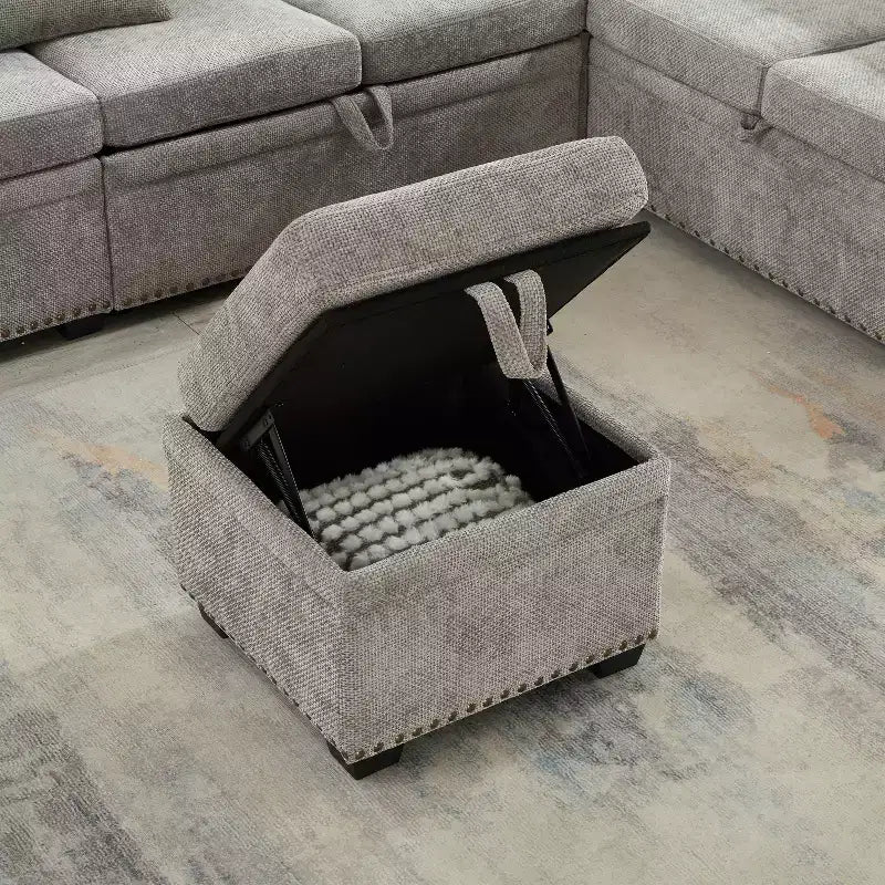 GDFStudio Hysa Modern 97'' L Shaped Chenille Upholstered 7-Seater Sectional Storage Sofa with 1 Ottoman and 2 Pillows