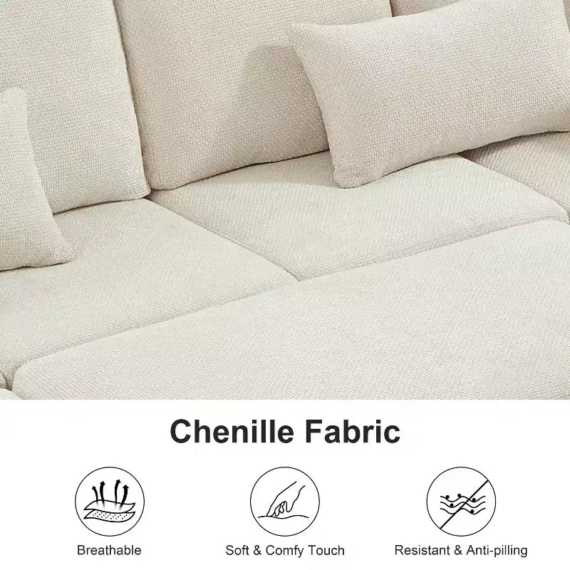 GDFStudio Hysa Modern 97'' L Shaped Chenille Upholstered 7-Seater Sectional Storage Sofa with 1 Ottoman and 2 Pillows