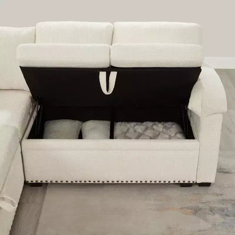 GDFStudio Hysa Modern 97'' L Shaped Chenille Upholstered 7-Seater Sectional Storage Sofa with 1 Ottoman and 2 Pillows