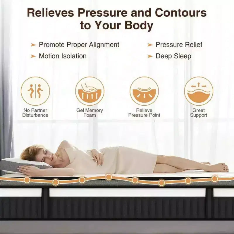 Queen Mattress, 14 Inch Gel Memory Foam and Individually Pocket Innerspring Hybrid Mattress, Queen Bed Mattress in a Box, CertiPUR-US Certified