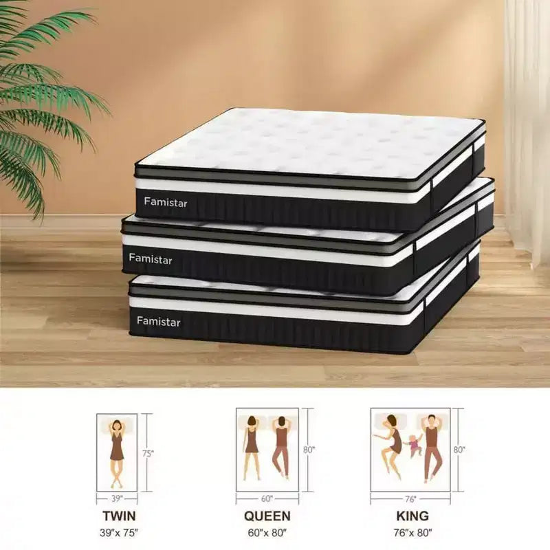 Queen Mattress in a Box - 14 inch Queen Size Mattress Gel-Infused Memory Foam & Pocket Coils, Medium-Firm, Cooling, CertiPUR-US Certified