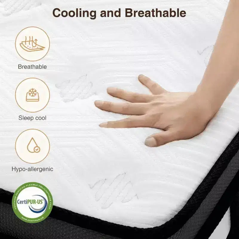 Queen Mattress in a Box - 14 inch Queen Size Mattress Gel-Infused Memory Foam & Pocket Coils, Medium-Firm, Cooling, CertiPUR-US Certified