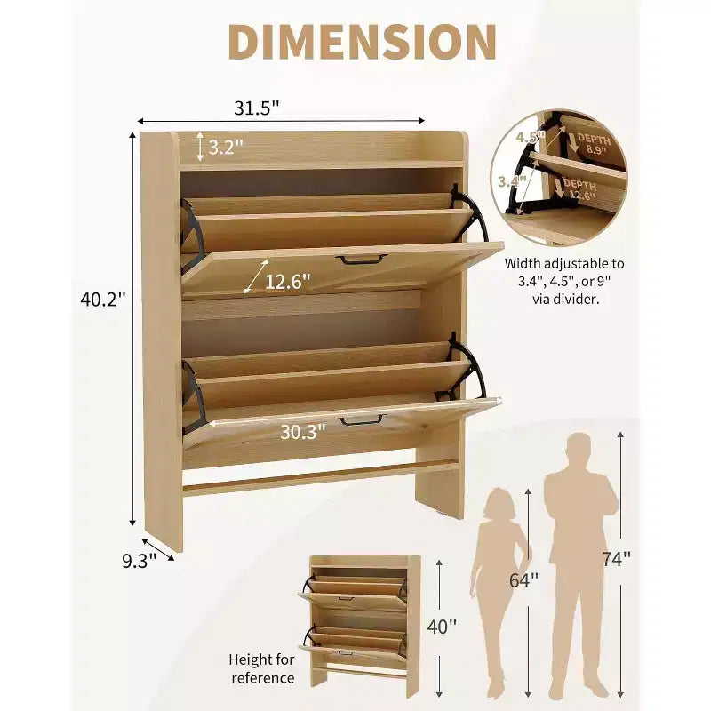 Acekool Slim Shoe Storage Cabinet for Entryway, 2 Flip Drawer Hidden Shoe Rack, Narrow Shoe Organizer