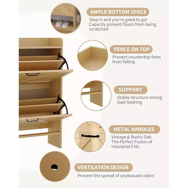 Acekool Slim Shoe Storage Cabinet for Entryway, 2 Flip Drawer Hidden Shoe Rack, Narrow Shoe Organizer