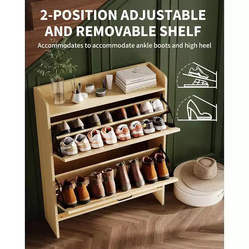 Acekool Slim Shoe Storage Cabinet for Entryway, 2 Flip Drawer Hidden Shoe Rack, Narrow Shoe Organizer