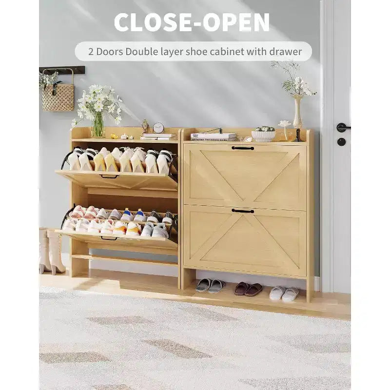 Acekool Slim Shoe Storage Cabinet for Entryway, 2 Flip Drawer Hidden Shoe Rack, Narrow Shoe Organizer