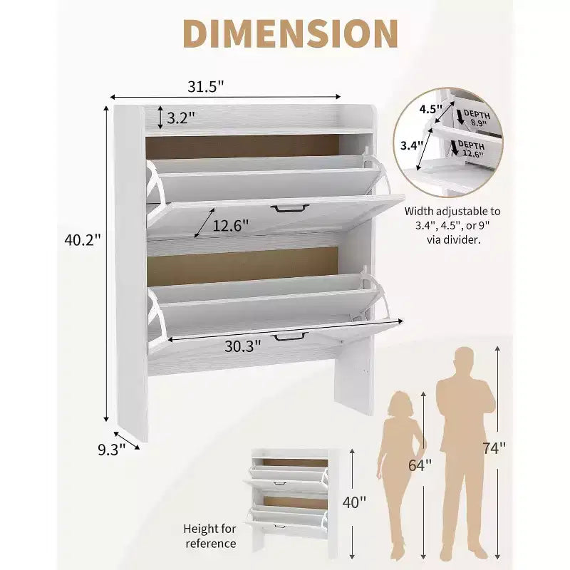 Acekool Slim Shoe Storage Cabinet for Entryway, 2 Flip Drawer Hidden Shoe Rack, Narrow Shoe Organizer
