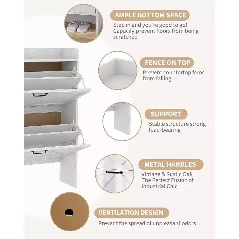 Acekool Slim Shoe Storage Cabinet for Entryway, 2 Flip Drawer Hidden Shoe Rack, Narrow Shoe Organizer