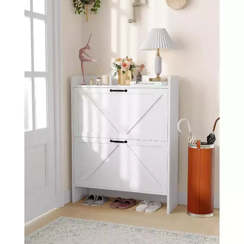 Acekool Slim Shoe Storage Cabinet for Entryway, 2 Flip Drawer Hidden Shoe Rack, Narrow Shoe Organizer