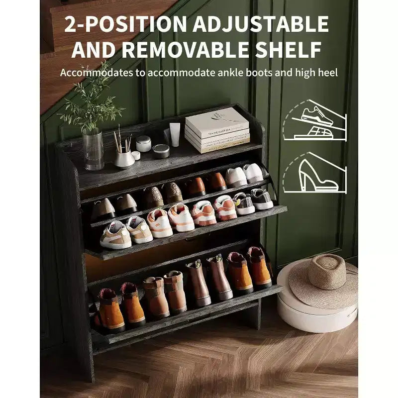 Acekool Slim Shoe Storage Cabinet for Entryway, 2 Flip Drawer Hidden Shoe Rack, Narrow Shoe Organizer