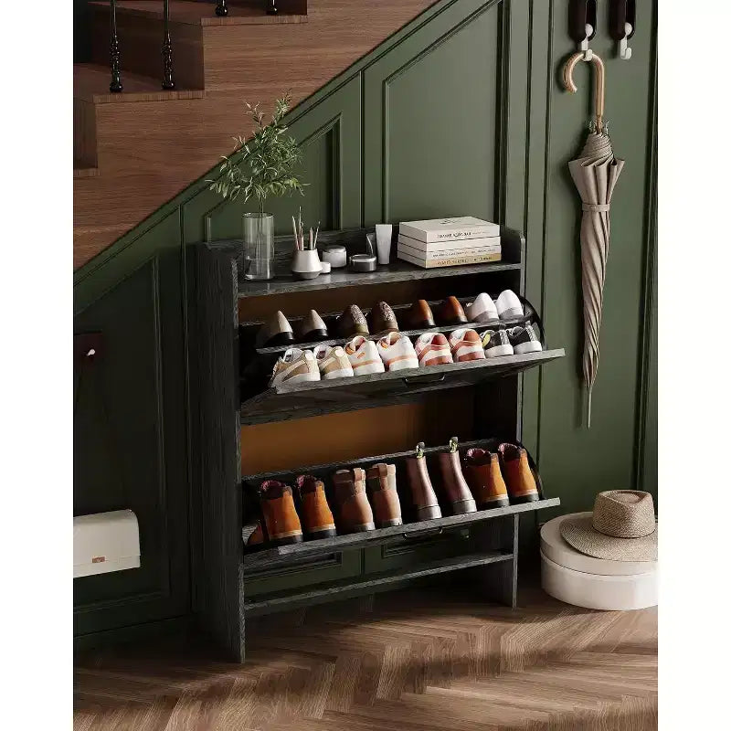 Acekool Slim Shoe Storage Cabinet for Entryway, 2 Flip Drawer Hidden Shoe Rack, Narrow Shoe Organizer