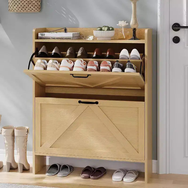 Acekool Slim Shoe Storage Cabinet for Entryway, 2 Flip Drawer Hidden Shoe Rack, Narrow Shoe Organizer