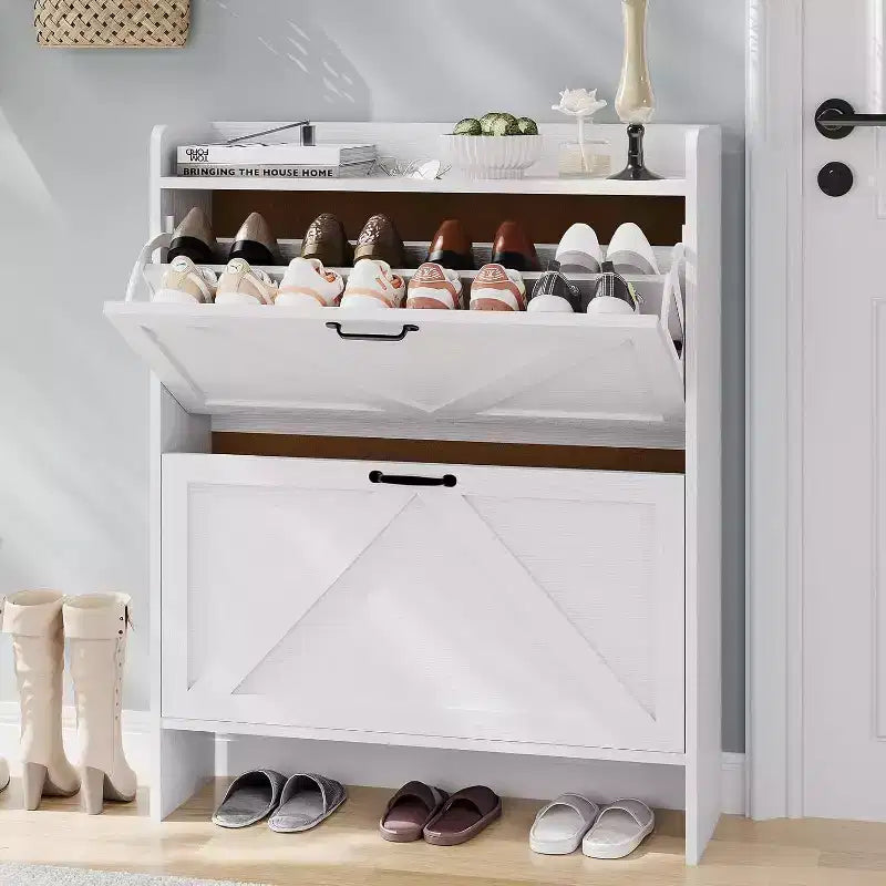 Acekool Slim Shoe Storage Cabinet for Entryway, 2 Flip Drawer Hidden Shoe Rack, Narrow Shoe Organizer