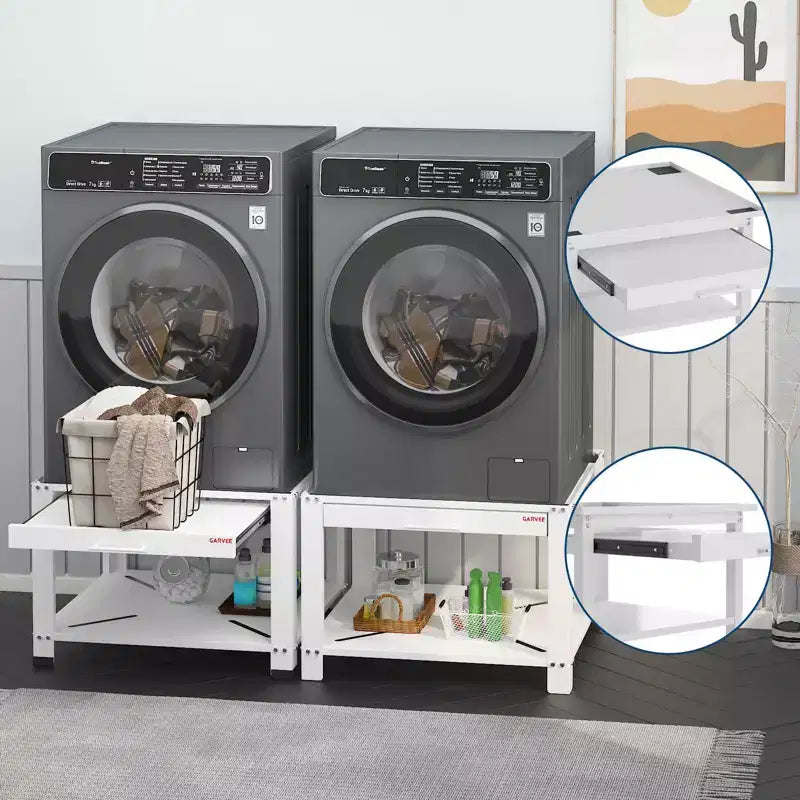 Washer and Dryer Pedestals with Basket Shelf, 20 Hight Laundry Pedestal with Adjustable Anti-Vibration Pads