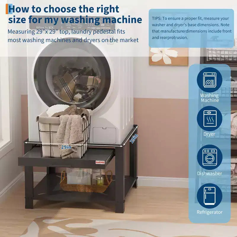 Washer and Dryer Pedestals with Basket Shelf, 20 Hight Laundry Pedestal with Adjustable Anti-Vibration Pads