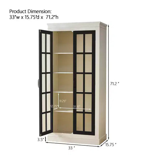 71.2 Tall Display Cabinet with Glass Doors, 5 Tiers Curio Display Case with 2 Adjustable Shelves and 2 Fixed Shelves