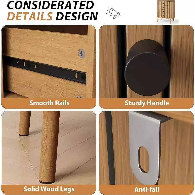 4 Drawer Dressers, Chest of Drawers for Bedroom, Nightstand, Spacious Storage Boho Wicker Dresser with Wood Legs for Living Room Hallway