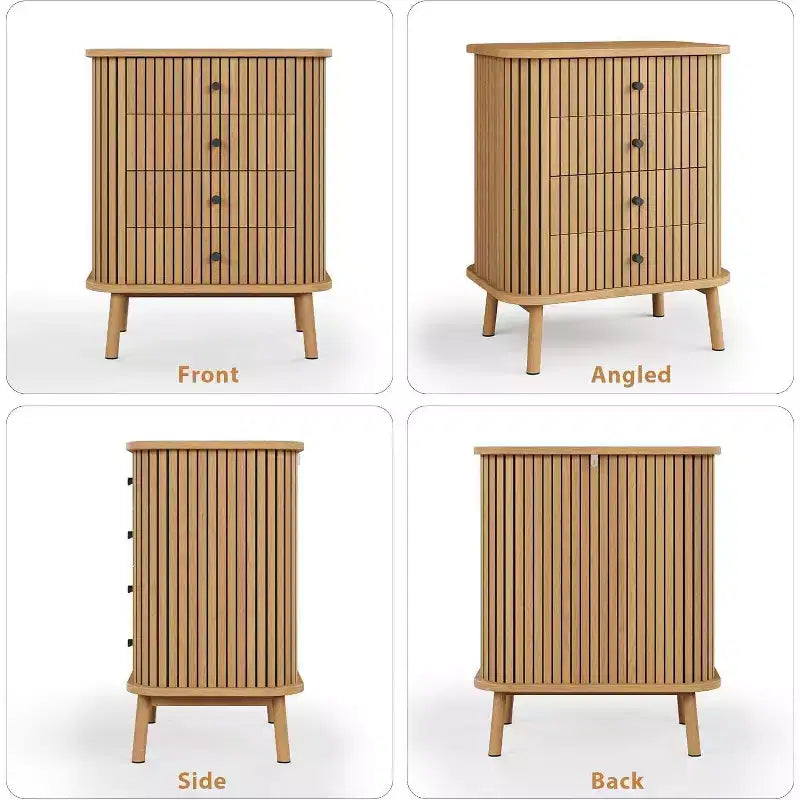 4 Drawer Dressers, Chest of Drawers for Bedroom, Nightstand, Spacious Storage Boho Wicker Dresser with Wood Legs for Living Room Hallway