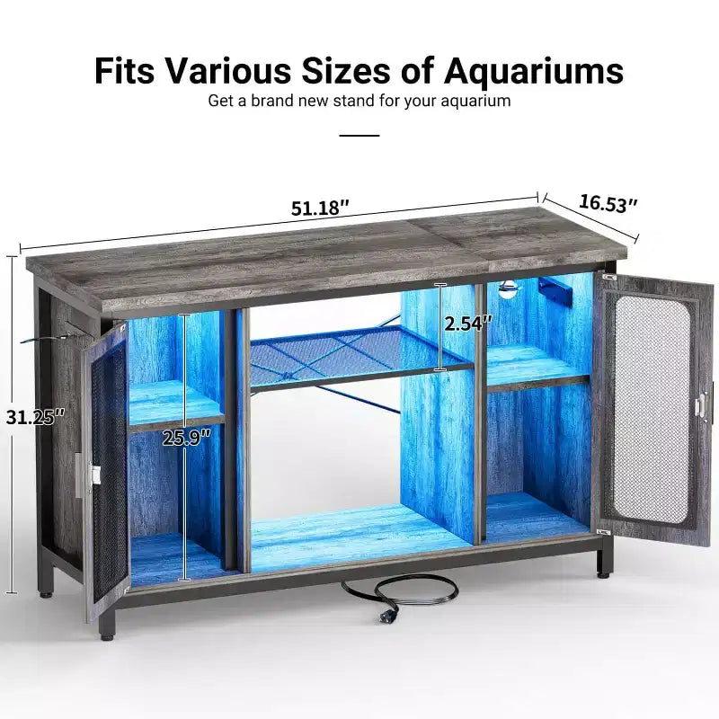 Besiost Console Table with Charging Station, 55-75 Gallon Fish Tank Stand with Storage Cabinet