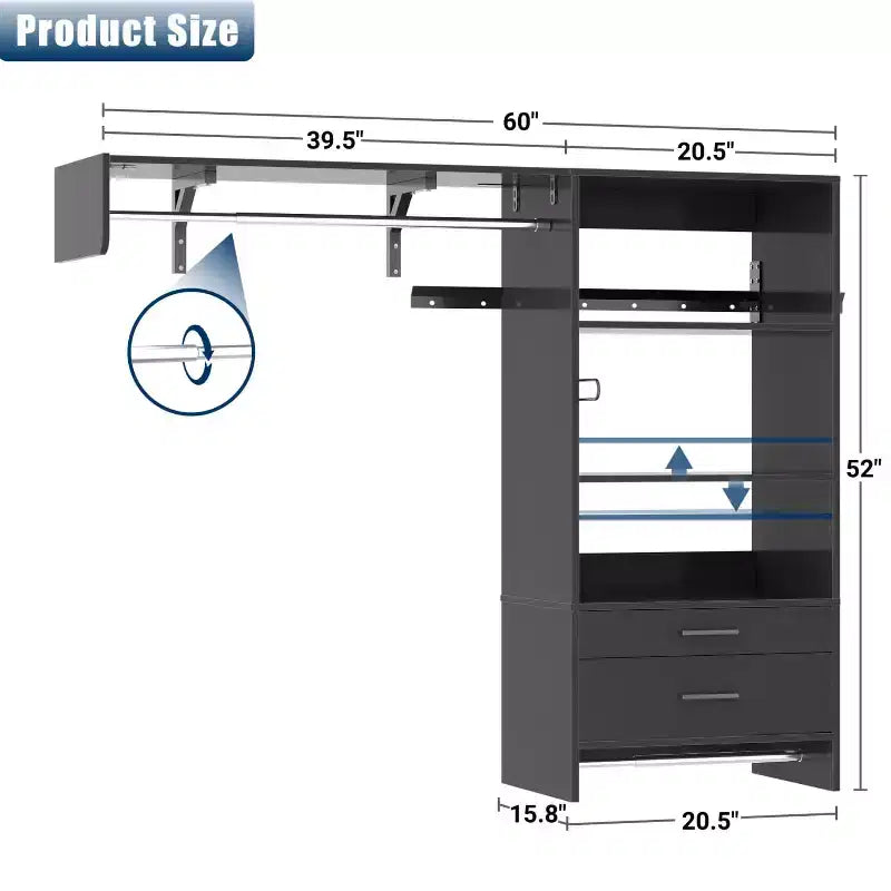 Besiost Closet Organizer System with Wood Drawers, Wall-mounted Laundry Room Storage Shelving