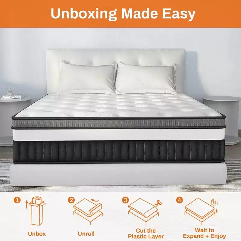 King Mattress 14 inch Hybrid Mattress, Cooling Memory Foam Mattress in a Box with Individually Pocket Springs, CertiPUR-US Certified, Medium Firm