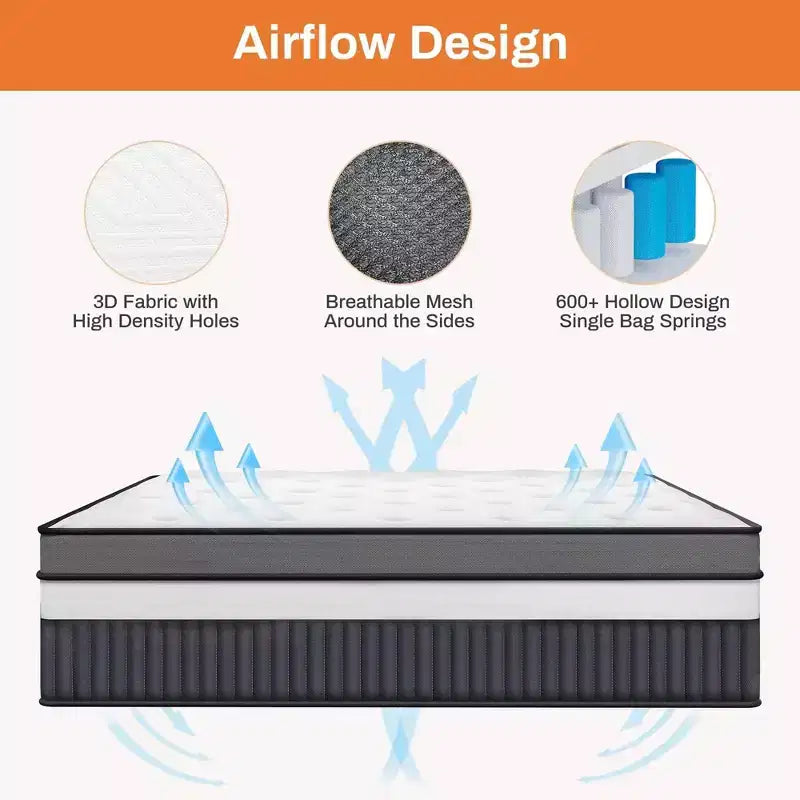King Mattress 14 inch Hybrid Mattress, Cooling Memory Foam Mattress in a Box with Individually Pocket Springs, CertiPUR-US Certified, Medium Firm